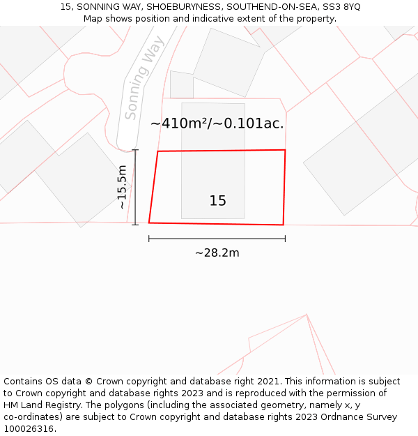 15, SONNING WAY, SHOEBURYNESS, SOUTHEND-ON-SEA, SS3 8YQ: Plot and title map