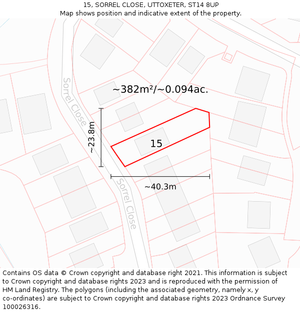 15, SORREL CLOSE, UTTOXETER, ST14 8UP: Plot and title map