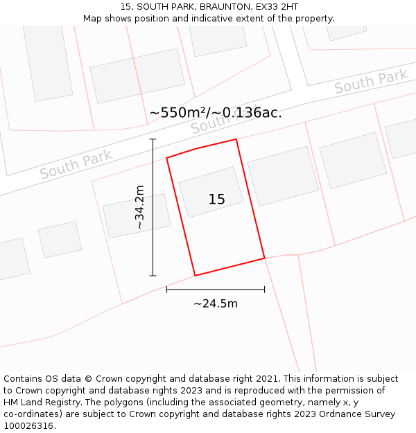 15, SOUTH PARK, BRAUNTON, EX33 2HT: Plot and title map