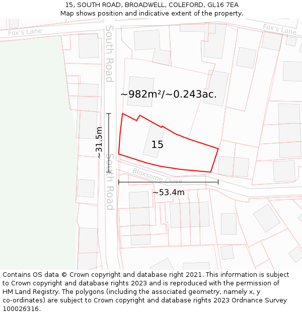 15, SOUTH ROAD, BROADWELL, COLEFORD, GL16 7EA: Plot and title map