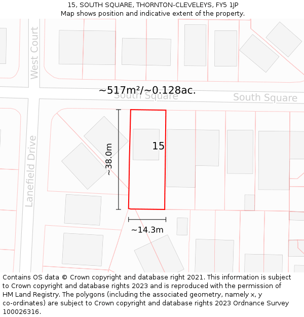 15, SOUTH SQUARE, THORNTON-CLEVELEYS, FY5 1JP: Plot and title map