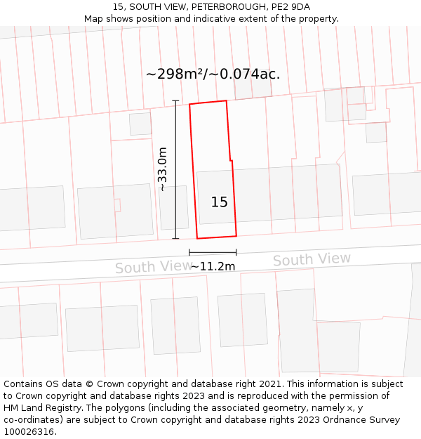 15, SOUTH VIEW, PETERBOROUGH, PE2 9DA: Plot and title map