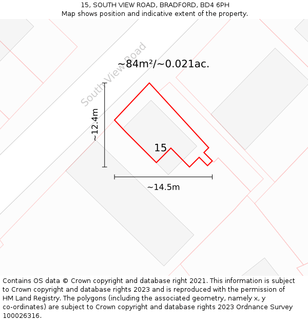 15, SOUTH VIEW ROAD, BRADFORD, BD4 6PH: Plot and title map