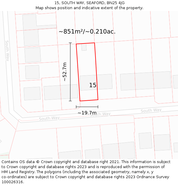 15, SOUTH WAY, SEAFORD, BN25 4JG: Plot and title map