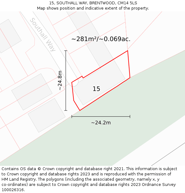 15, SOUTHALL WAY, BRENTWOOD, CM14 5LS: Plot and title map