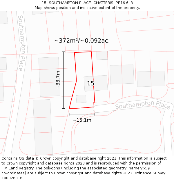 15, SOUTHAMPTON PLACE, CHATTERIS, PE16 6LR: Plot and title map