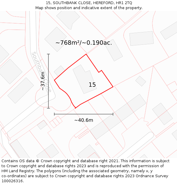 15, SOUTHBANK CLOSE, HEREFORD, HR1 2TQ: Plot and title map