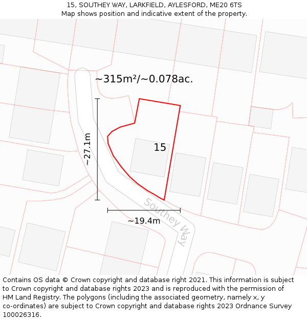 15, SOUTHEY WAY, LARKFIELD, AYLESFORD, ME20 6TS: Plot and title map