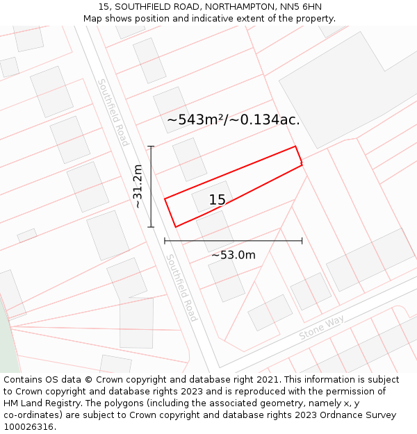 15, SOUTHFIELD ROAD, NORTHAMPTON, NN5 6HN: Plot and title map