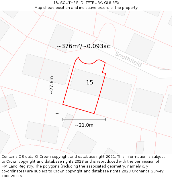 15, SOUTHFIELD, TETBURY, GL8 8EX: Plot and title map