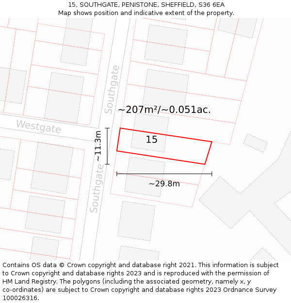 15, SOUTHGATE, PENISTONE, SHEFFIELD, S36 6EA: Plot and title map
