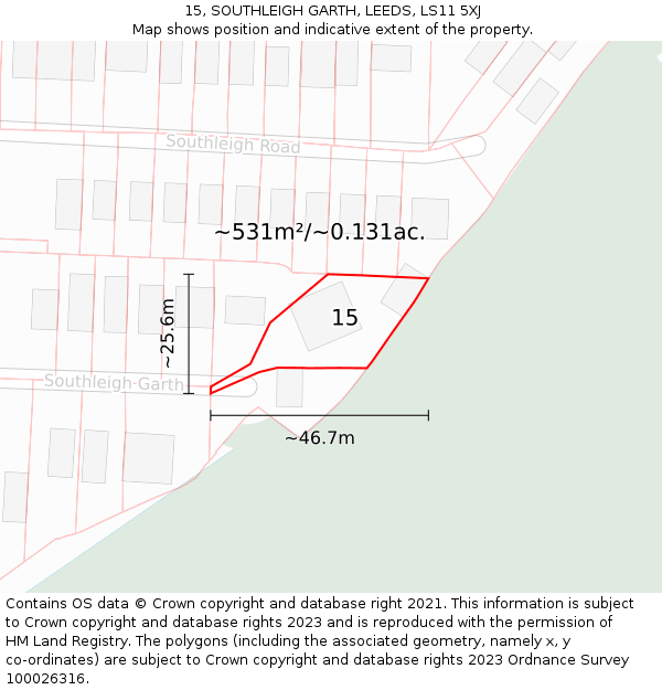 15, SOUTHLEIGH GARTH, LEEDS, LS11 5XJ: Plot and title map