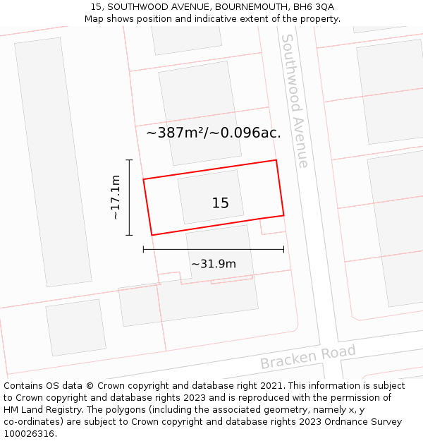 15, SOUTHWOOD AVENUE, BOURNEMOUTH, BH6 3QA: Plot and title map