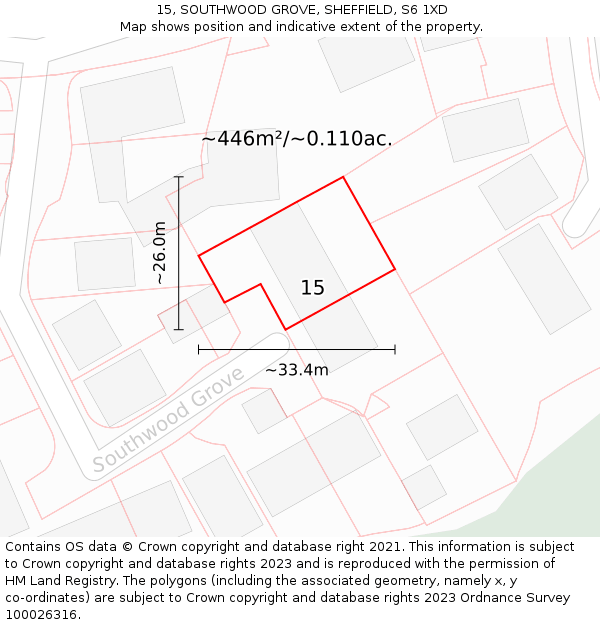 15, SOUTHWOOD GROVE, SHEFFIELD, S6 1XD: Plot and title map