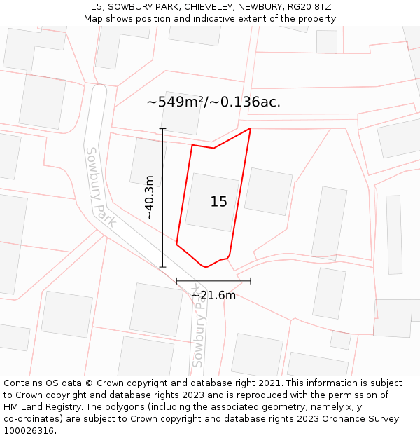 15, SOWBURY PARK, CHIEVELEY, NEWBURY, RG20 8TZ: Plot and title map