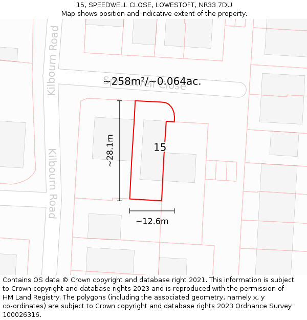 15, SPEEDWELL CLOSE, LOWESTOFT, NR33 7DU: Plot and title map