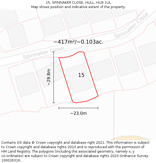 15, SPINNAKER CLOSE, HULL, HU9 1UL: Plot and title map