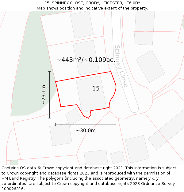15, SPINNEY CLOSE, GROBY, LEICESTER, LE6 0BY: Plot and title map