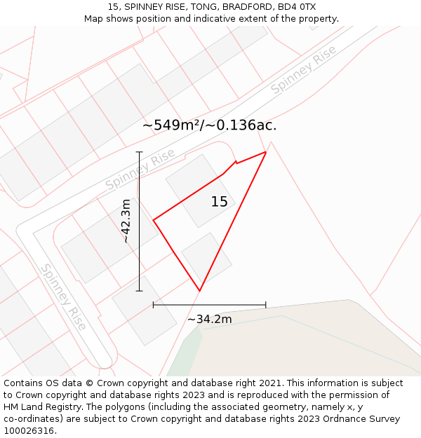 15, SPINNEY RISE, TONG, BRADFORD, BD4 0TX: Plot and title map