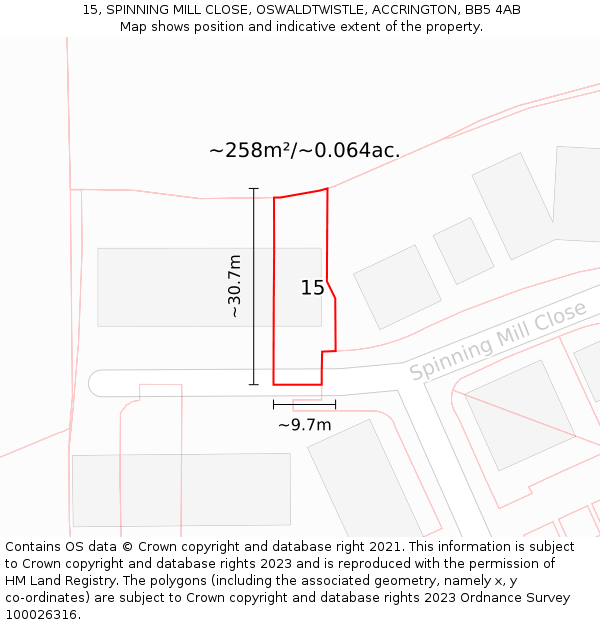 15, SPINNING MILL CLOSE, OSWALDTWISTLE, ACCRINGTON, BB5 4AB: Plot and title map