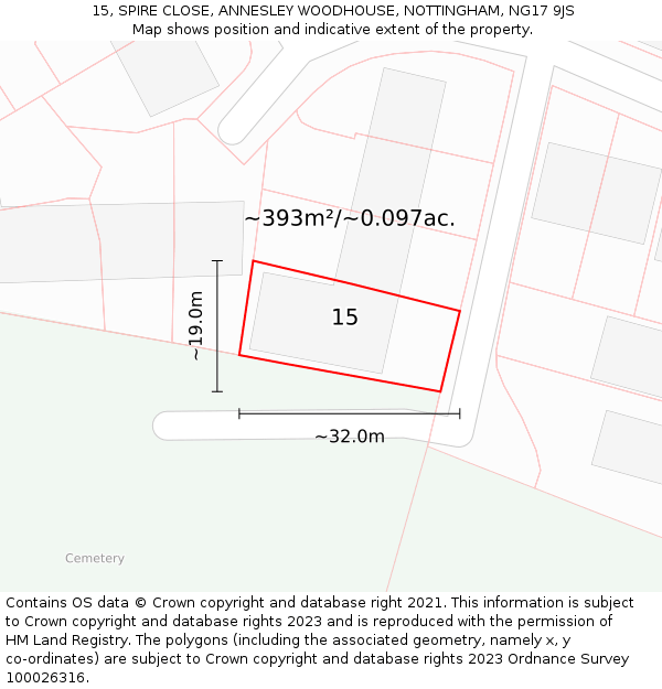 15, SPIRE CLOSE, ANNESLEY WOODHOUSE, NOTTINGHAM, NG17 9JS: Plot and title map