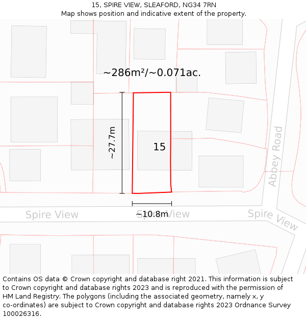 15, SPIRE VIEW, SLEAFORD, NG34 7RN: Plot and title map