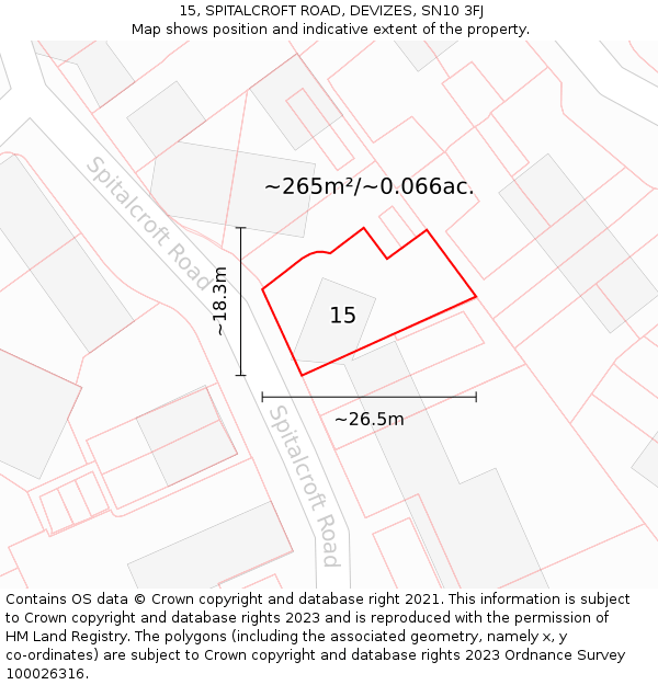 15, SPITALCROFT ROAD, DEVIZES, SN10 3FJ: Plot and title map