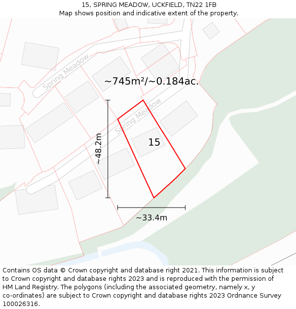 15, SPRING MEADOW, UCKFIELD, TN22 1FB: Plot and title map