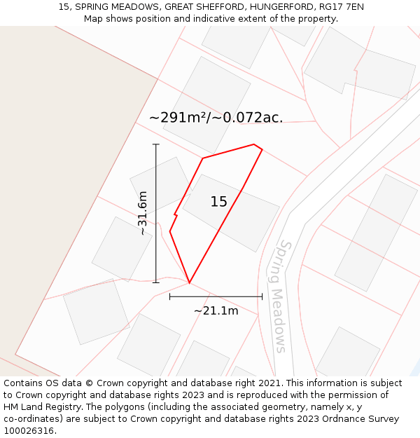 15, SPRING MEADOWS, GREAT SHEFFORD, HUNGERFORD, RG17 7EN: Plot and title map