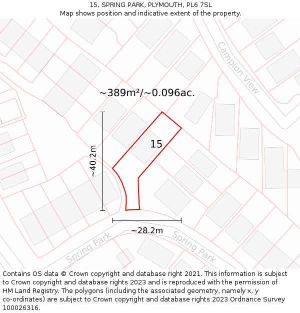 15, SPRING PARK, PLYMOUTH, PL6 7SL: Plot and title map