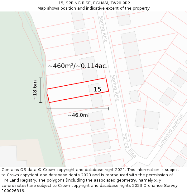 15, SPRING RISE, EGHAM, TW20 9PP: Plot and title map