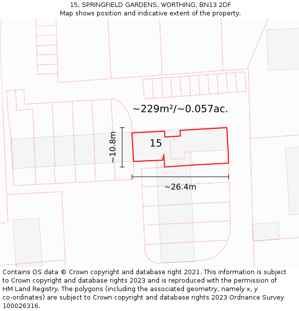 15, SPRINGFIELD GARDENS, WORTHING, BN13 2DF: Plot and title map