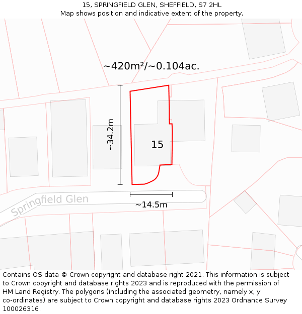 15, SPRINGFIELD GLEN, SHEFFIELD, S7 2HL: Plot and title map