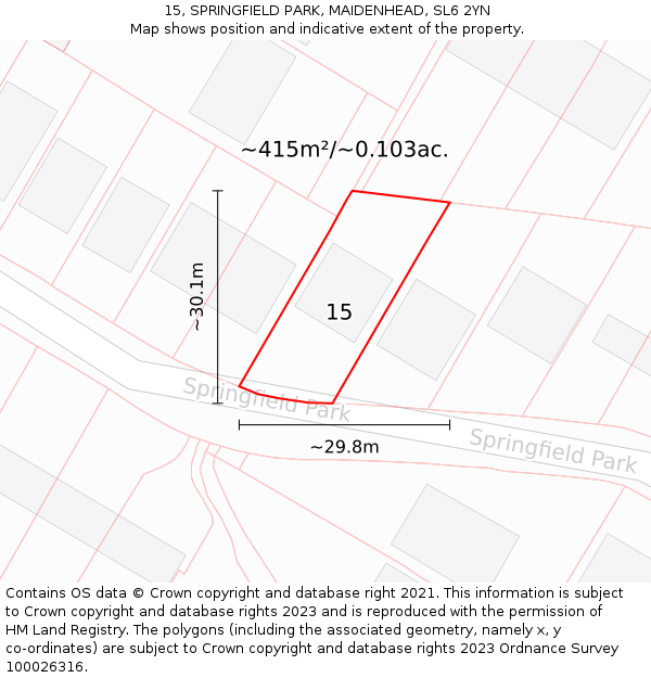 15, SPRINGFIELD PARK, MAIDENHEAD, SL6 2YN: Plot and title map