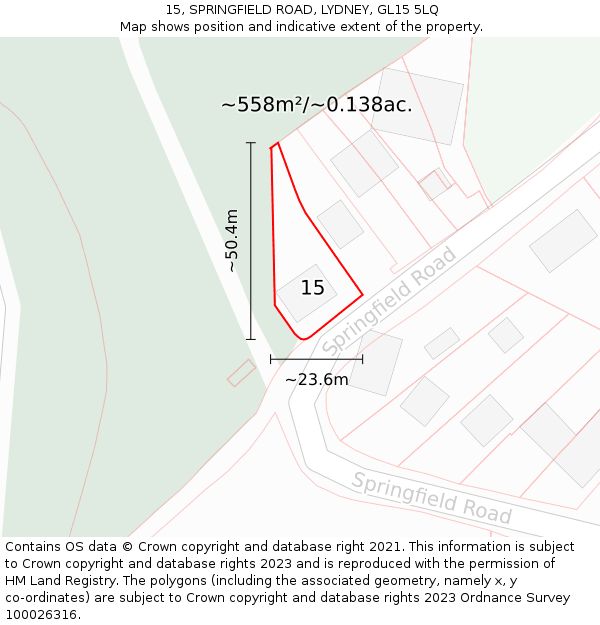 15, SPRINGFIELD ROAD, LYDNEY, GL15 5LQ: Plot and title map