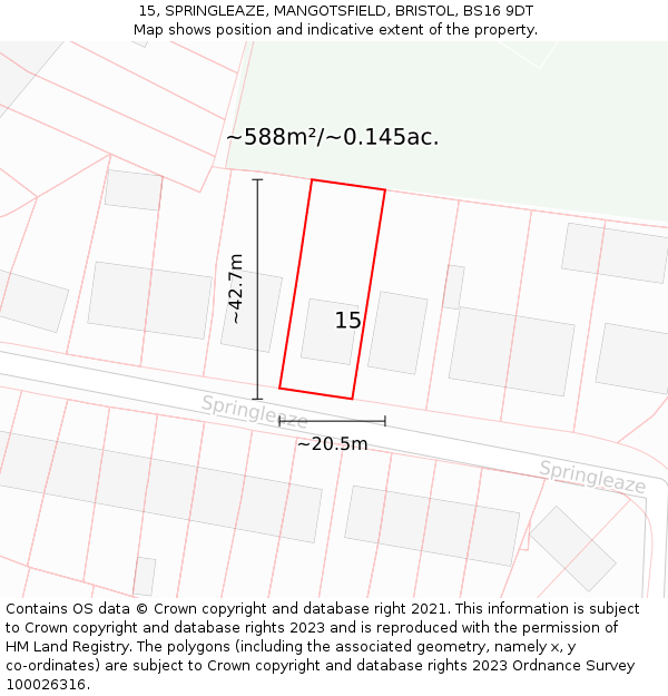 15, SPRINGLEAZE, MANGOTSFIELD, BRISTOL, BS16 9DT: Plot and title map