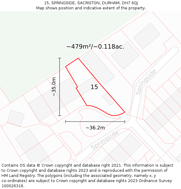 15, SPRINGSIDE, SACRISTON, DURHAM, DH7 6QJ: Plot and title map