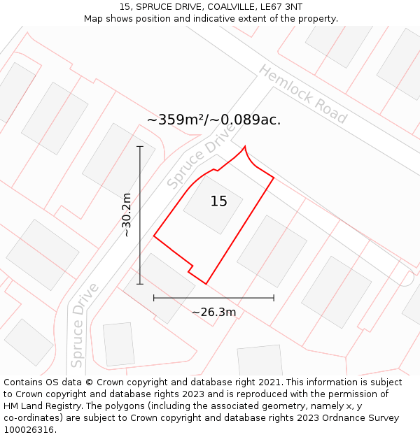 15, SPRUCE DRIVE, COALVILLE, LE67 3NT: Plot and title map