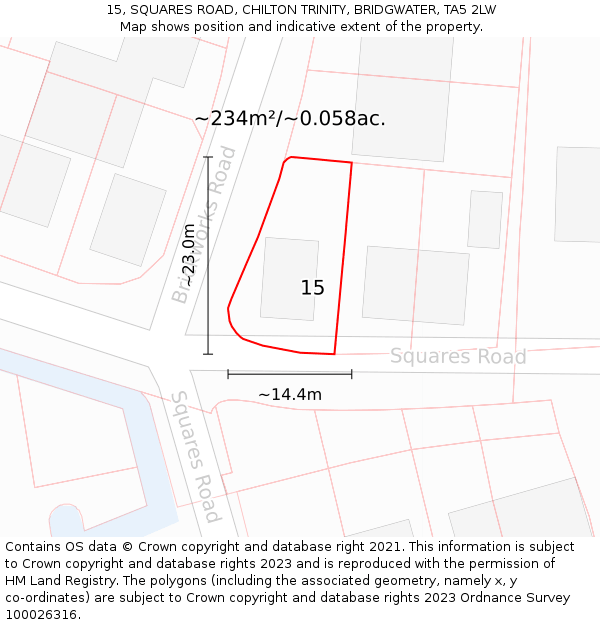 15, SQUARES ROAD, CHILTON TRINITY, BRIDGWATER, TA5 2LW: Plot and title map