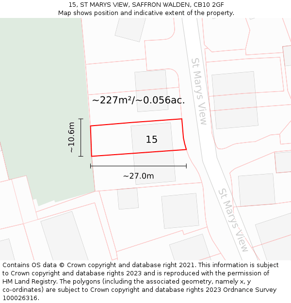 15, ST MARYS VIEW, SAFFRON WALDEN, CB10 2GF: Plot and title map