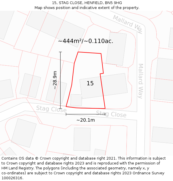 15, STAG CLOSE, HENFIELD, BN5 9HG: Plot and title map