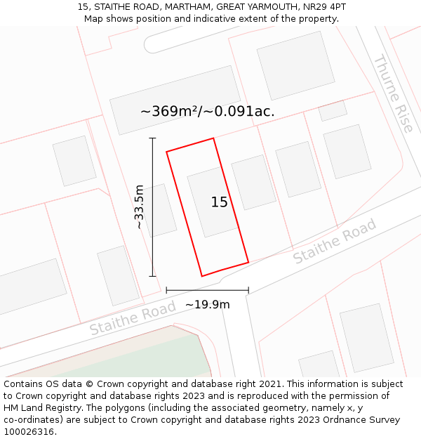 15, STAITHE ROAD, MARTHAM, GREAT YARMOUTH, NR29 4PT: Plot and title map