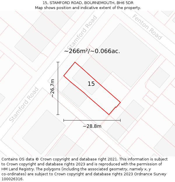 15, STAMFORD ROAD, BOURNEMOUTH, BH6 5DR: Plot and title map