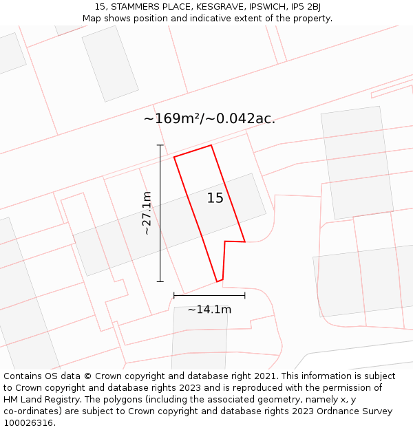 15, STAMMERS PLACE, KESGRAVE, IPSWICH, IP5 2BJ: Plot and title map