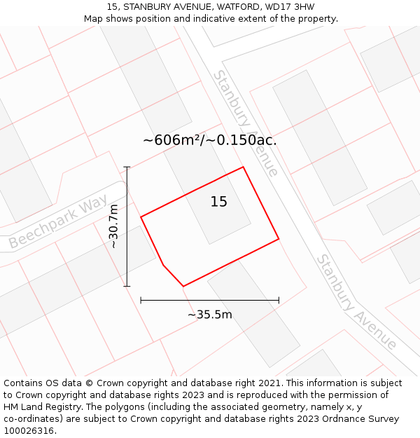 15, STANBURY AVENUE, WATFORD, WD17 3HW: Plot and title map