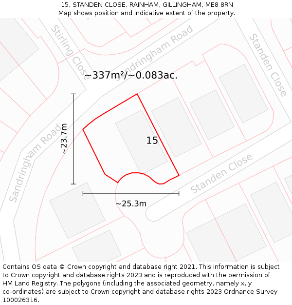 15, STANDEN CLOSE, RAINHAM, GILLINGHAM, ME8 8RN: Plot and title map