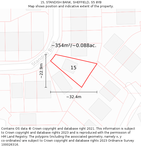 15, STANDISH BANK, SHEFFIELD, S5 8YB: Plot and title map
