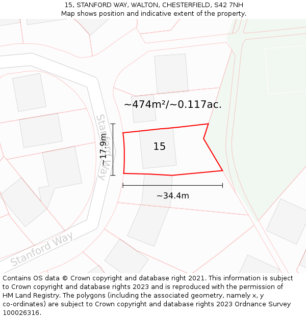 15, STANFORD WAY, WALTON, CHESTERFIELD, S42 7NH: Plot and title map