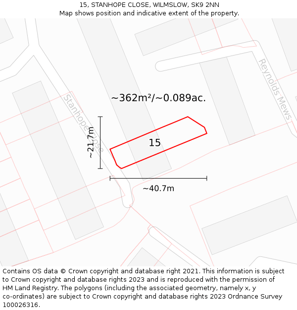 15, STANHOPE CLOSE, WILMSLOW, SK9 2NN: Plot and title map