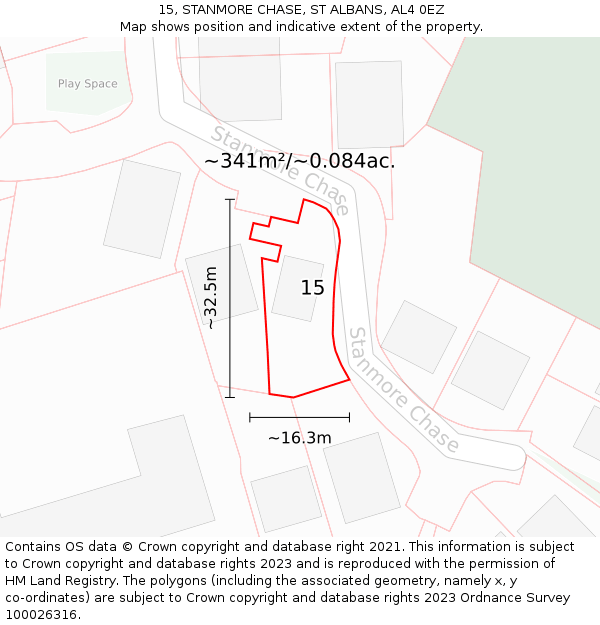 15, STANMORE CHASE, ST ALBANS, AL4 0EZ: Plot and title map